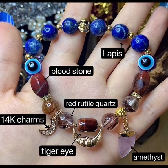 Lapis Lazuli Skull Moon Charm Bracelet - Picture 5 of 5